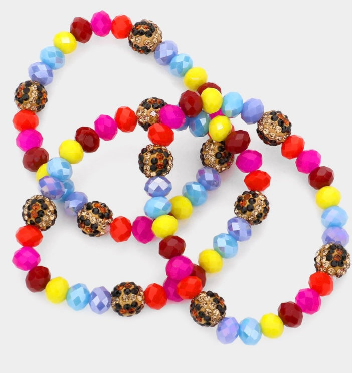 Stretchy Leopard Rhinestone Bracelet Set (3 pieces)
