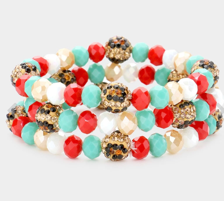 Stretchy Leopard Rhinestone Bracelet Set (3 pieces)