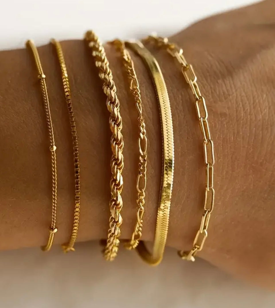 Gold Platted Chain Bracelet Set (6 pieces)