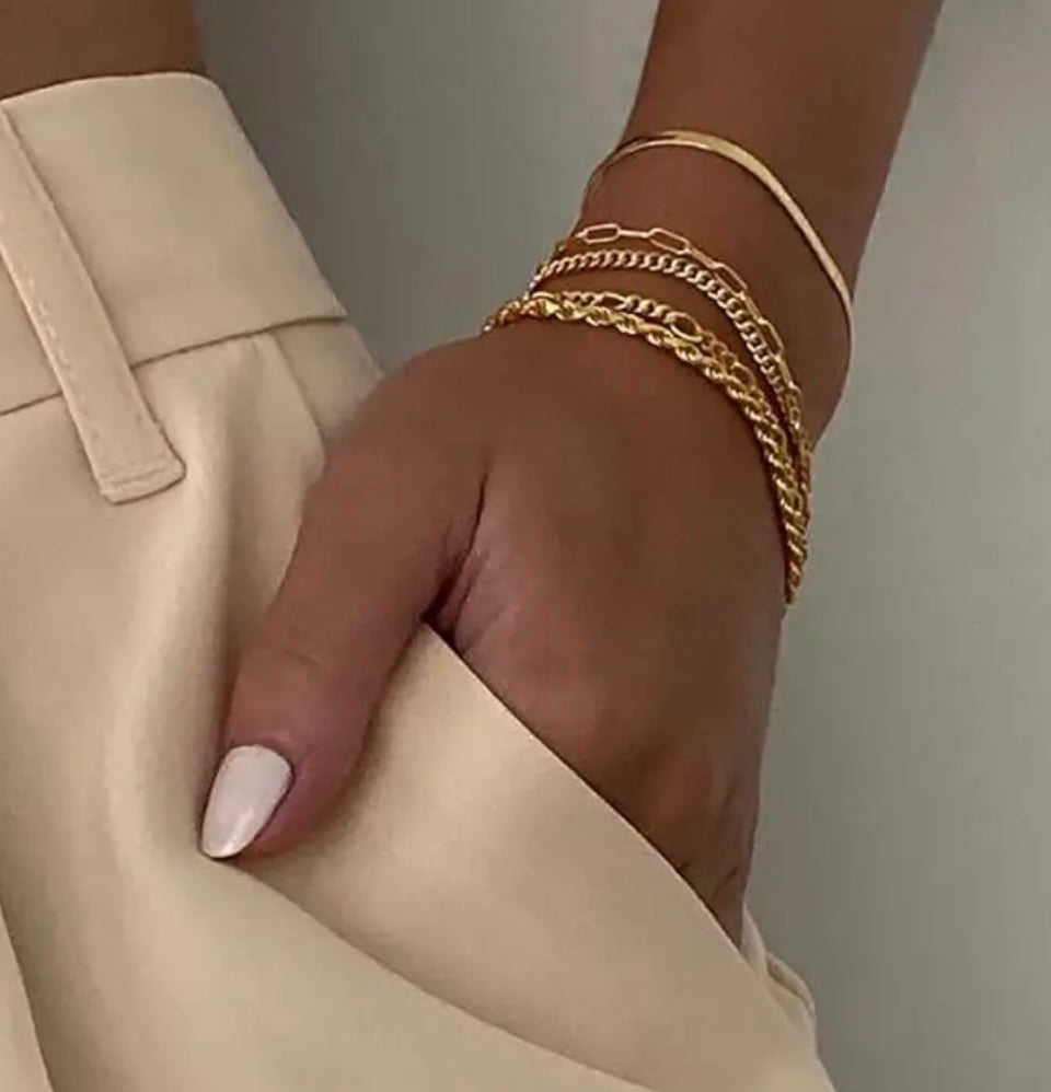 Gold Platted Chain Bracelet Set (6 pieces)