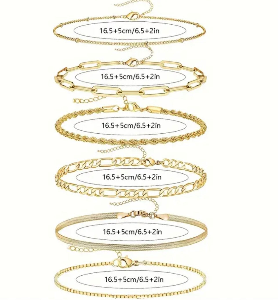 Gold Platted Chain Bracelet Set (6 pieces)