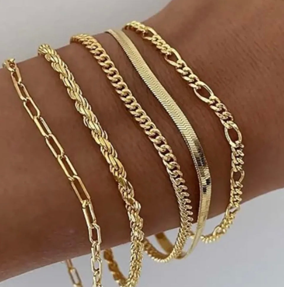 Gold Platted Chain Bracelet Set (6 pieces)