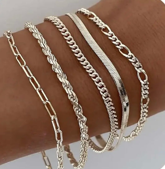 Silver Chain Bracelet Set (6 pieces)