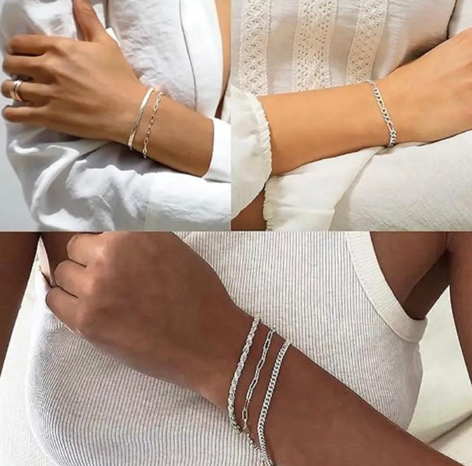 Silver Chain Bracelet Set (6 pieces)