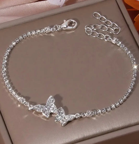 Rhinestone Silver Butterfly Bracelet