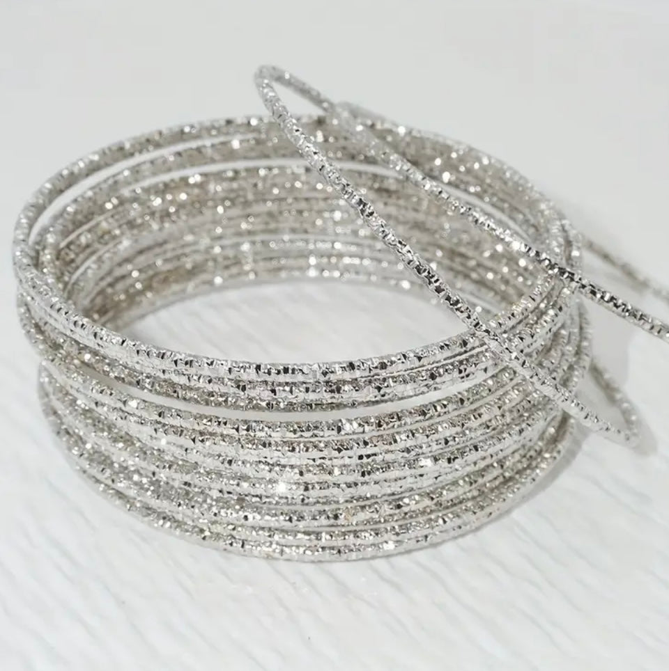 Silver Bangle Bracelet Set