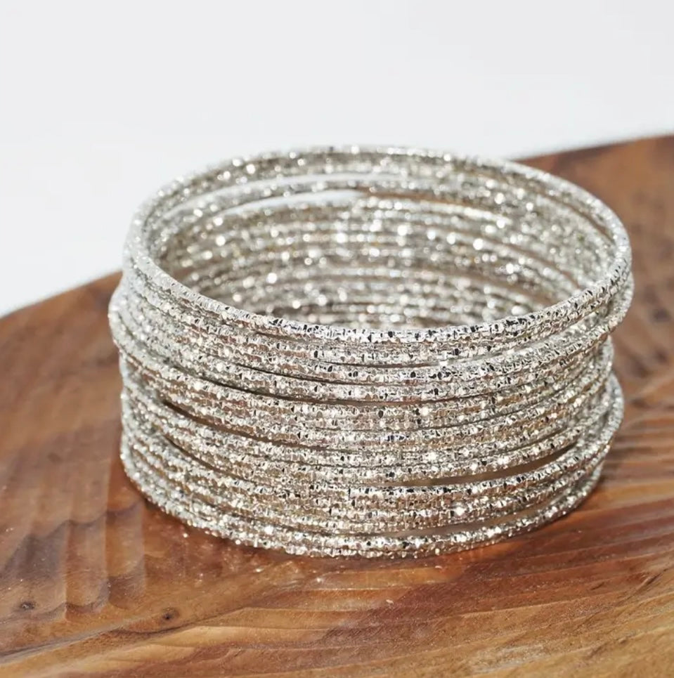 Silver Bangle Bracelet Set