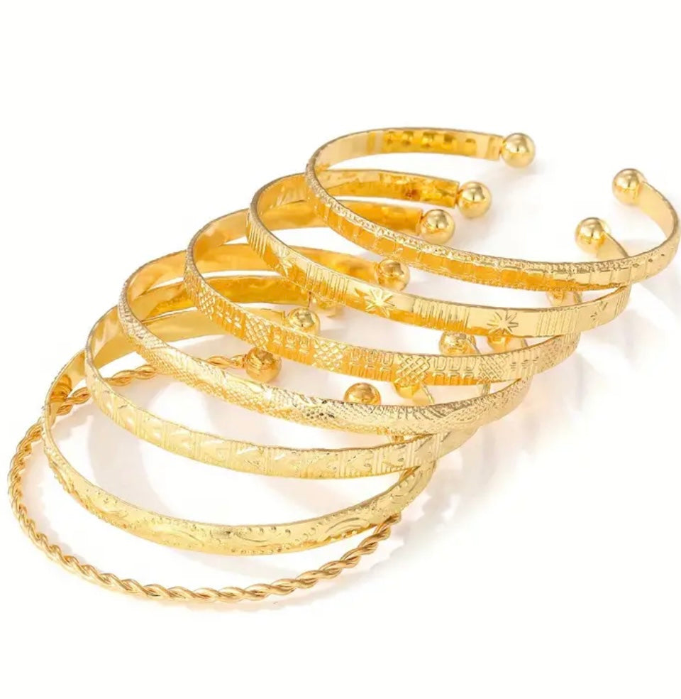 Gold Adjustable Bangle Bracelet Set