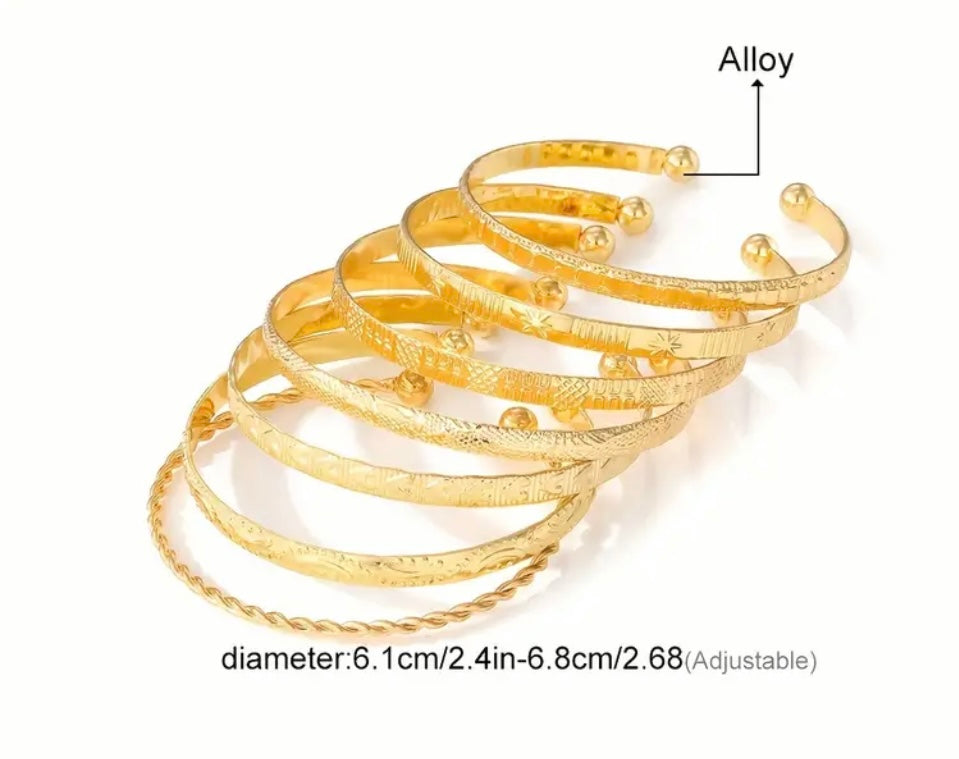 Gold Adjustable Bangle Bracelet Set