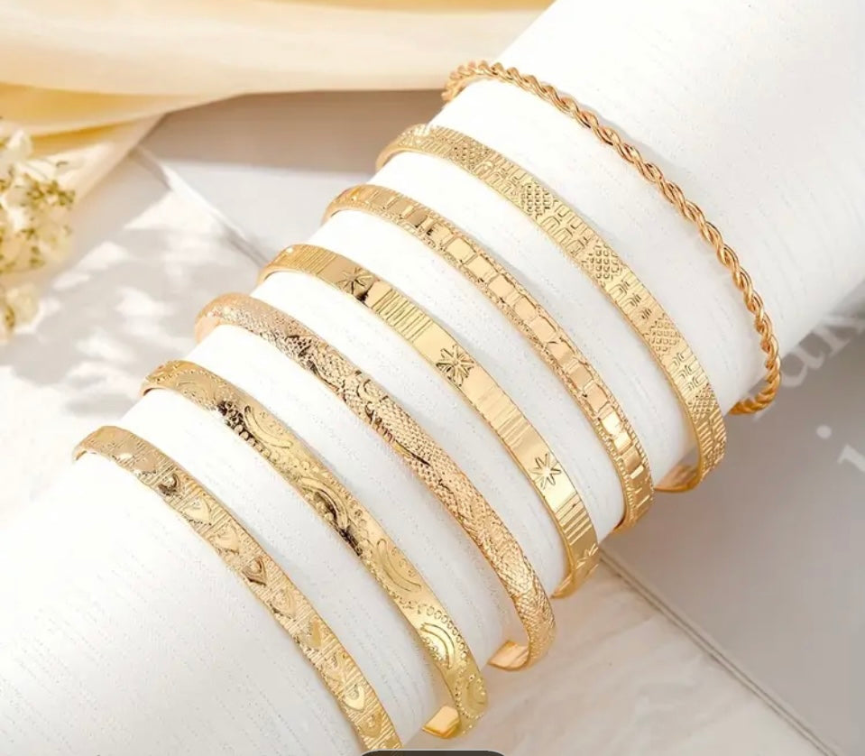 Gold Adjustable Bangle Bracelet Set