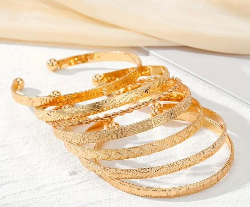 Gold Adjustable Bangle Bracelet Set