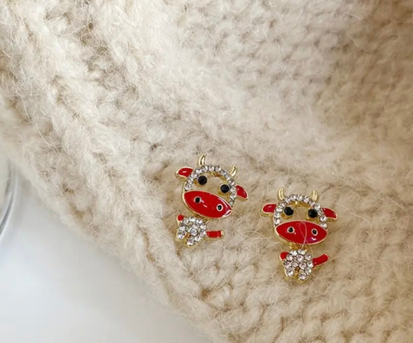 Rhinestone Cow Stud Earrings