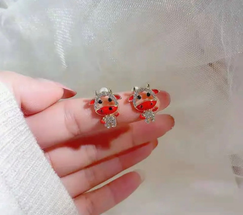 Rhinestone Cow Stud Earrings