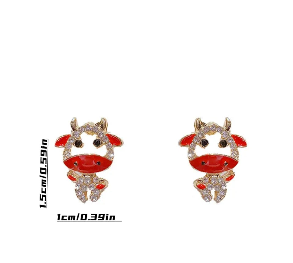 Rhinestone Cow Stud Earrings