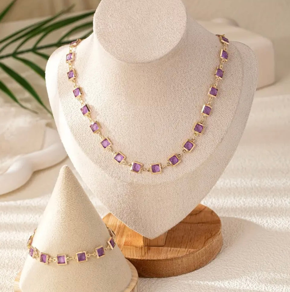 Purple Squared Necklace Set