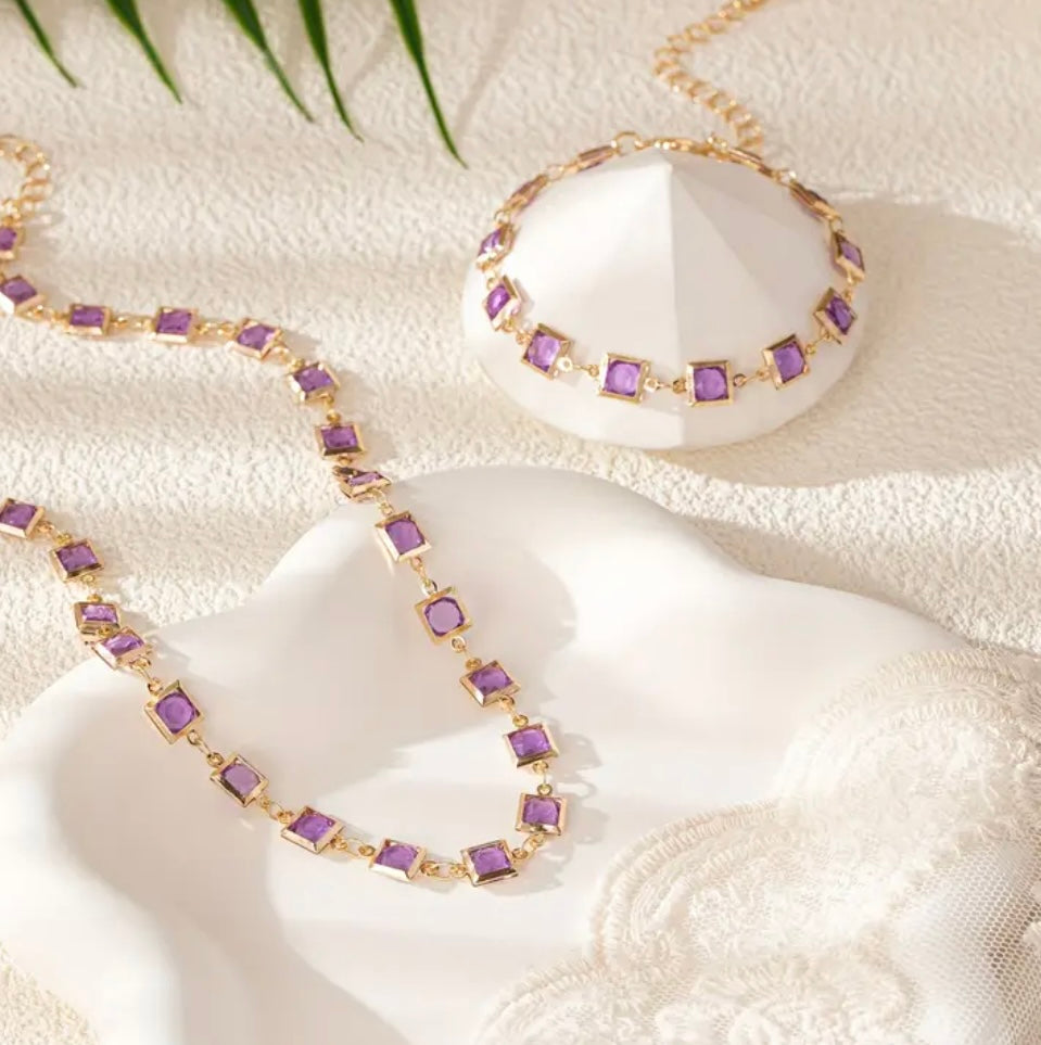 Purple Squared Necklace Set