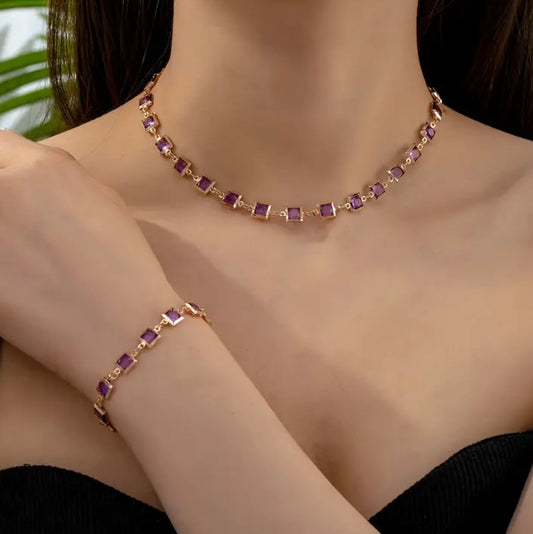 Purple Squared Necklace Set