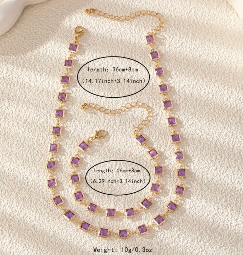 Purple Squared Necklace Set