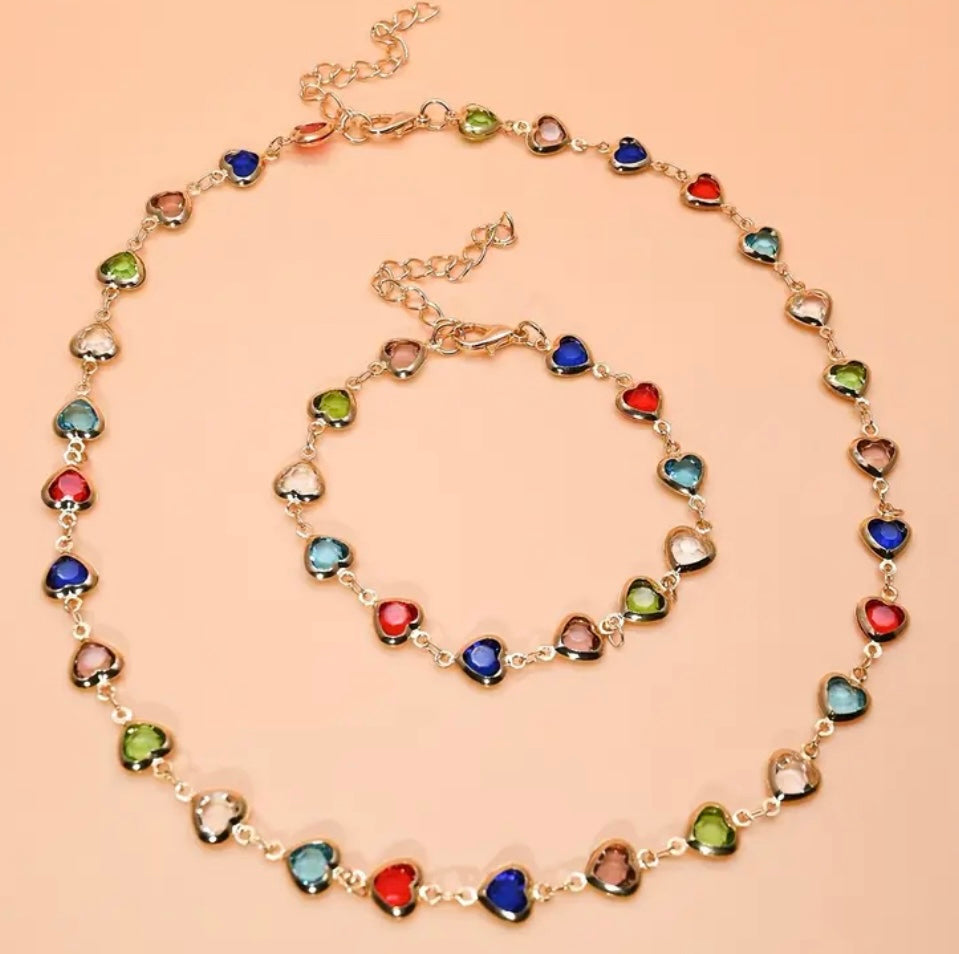 Hearted Multi-Colored Necklace Set