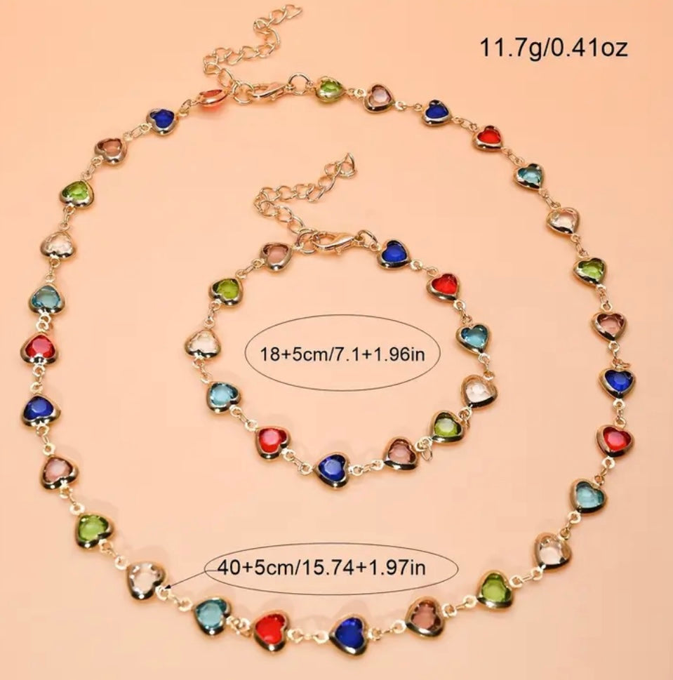 Hearted Multi-Colored Necklace Set