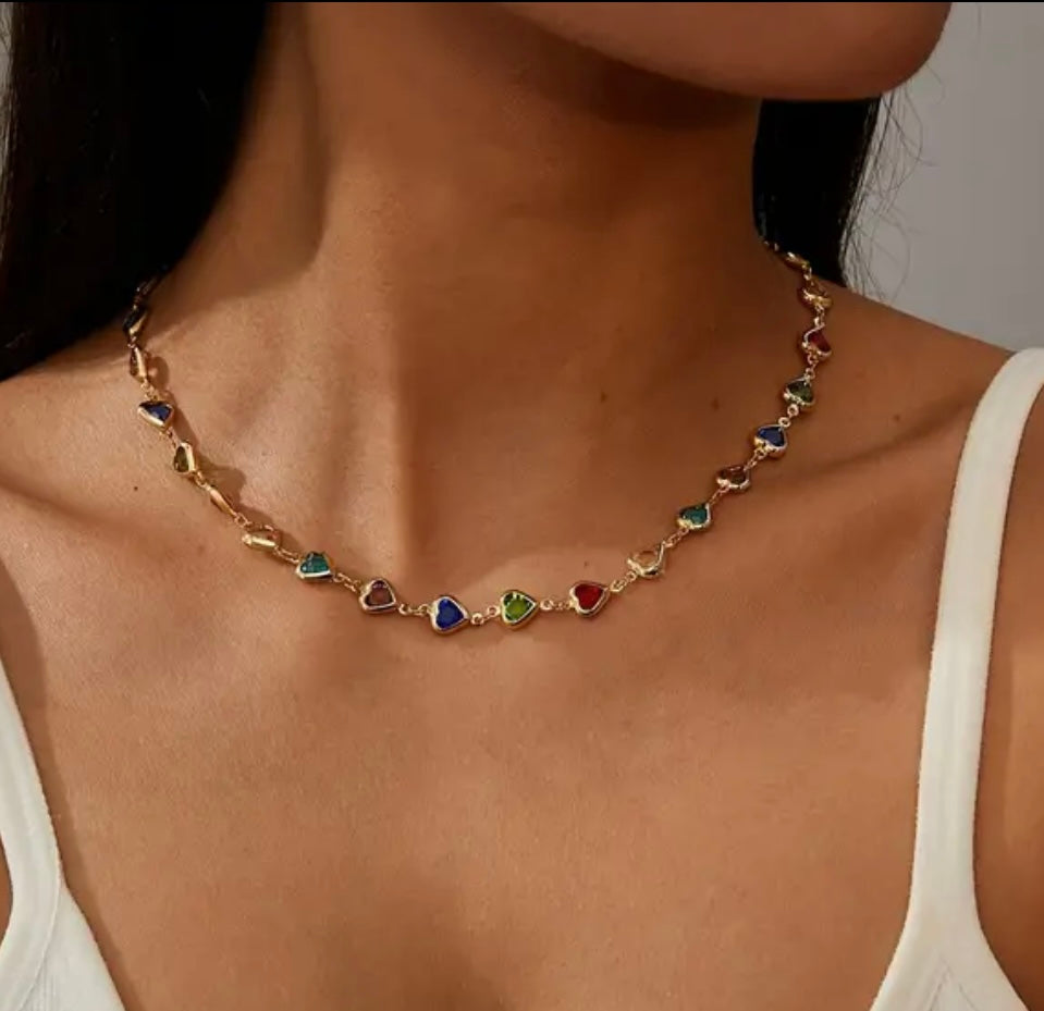 Hearted Multi-Colored Necklace Set