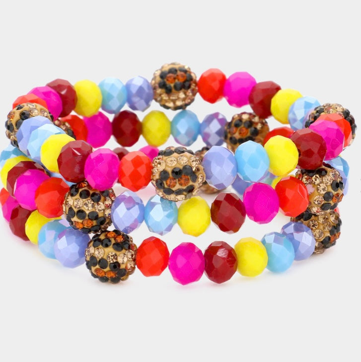 Stretchy Leopard Rhinestone Bracelet Set (3 pieces)
