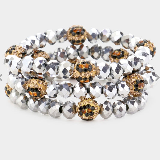 Stretchy Leopard Rhinestone Bracelet Set (3 pieces)